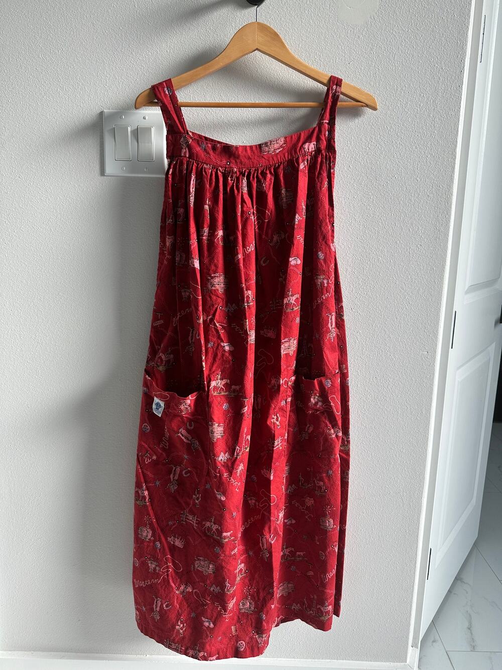 Traditions by Pamela Kline Red Western Cowboy Horse Apron Dress